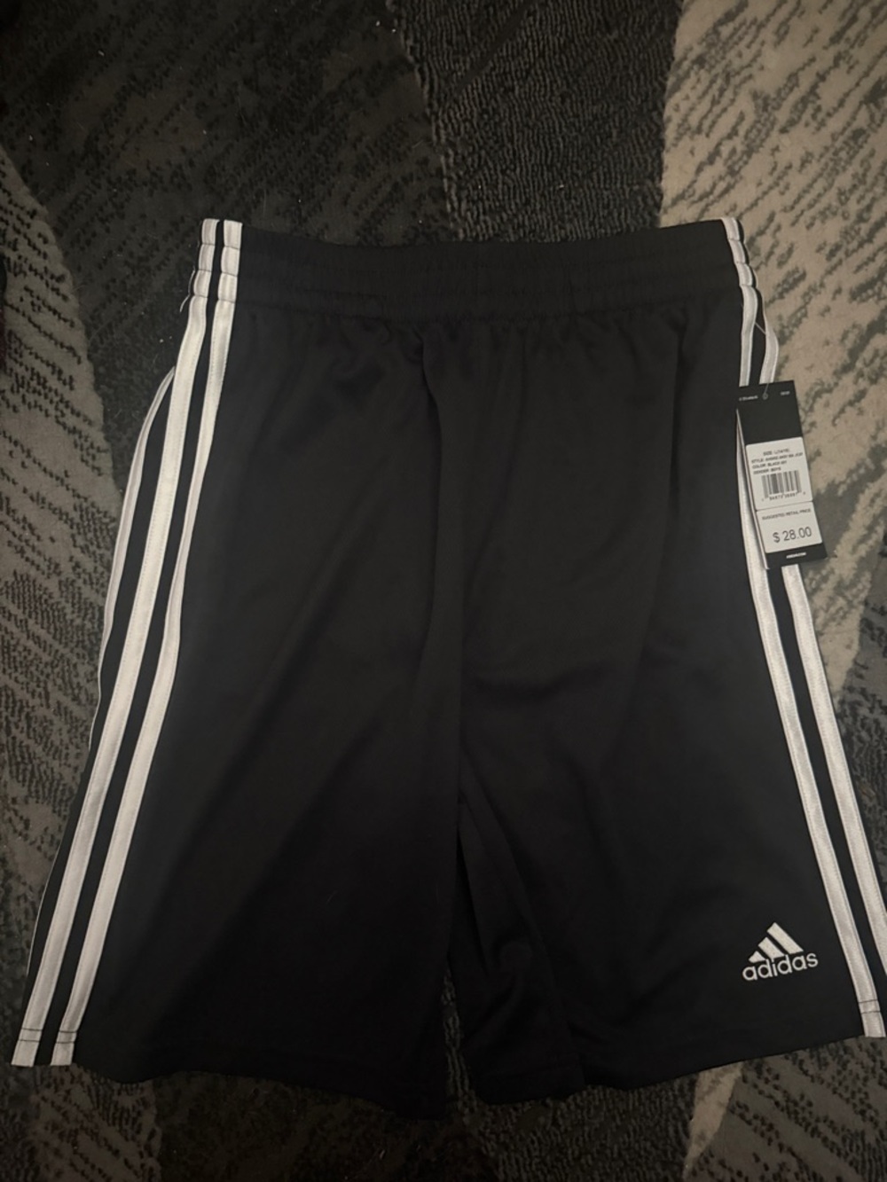 Adidas Boys 14-16 Black Athletic Shorts with White Stripes NEW!